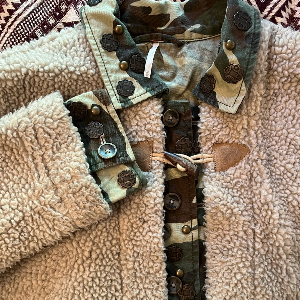 Free People Sherpa Jacket with Camo Trim